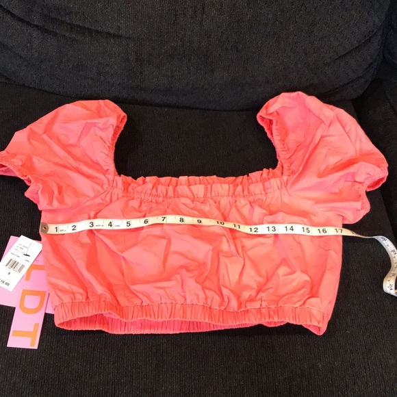 NWT LDT Coral Square Neck Short Puff Sleeve Smocked 97% Cotton Crop Top - Picture 9 of 9